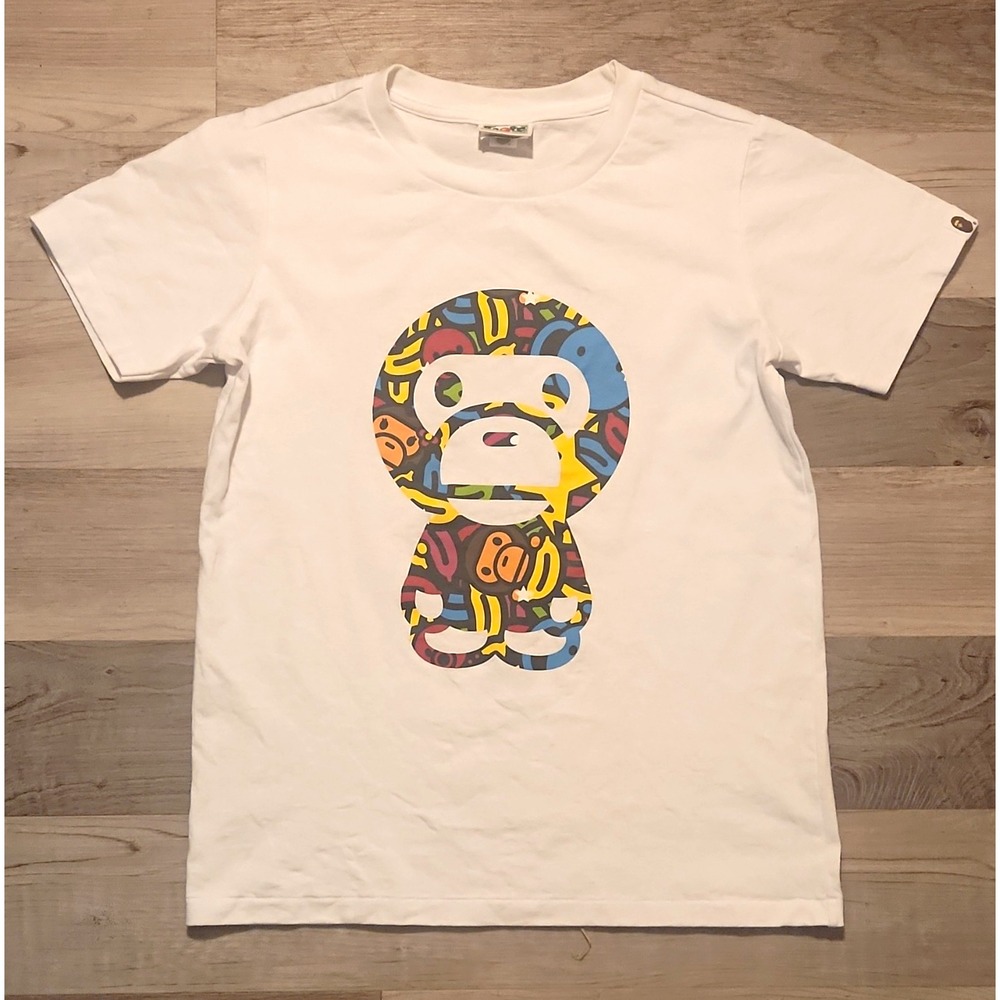 A Bathing Ape BAPE Women's White Ape Head Graphic Logo Crew Neck Tee Shirt S